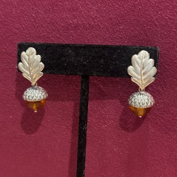MFA Museum of Fine Arts 925 Silver Leaf Amber Acorn EARRINGS - Picture 3 of 8
